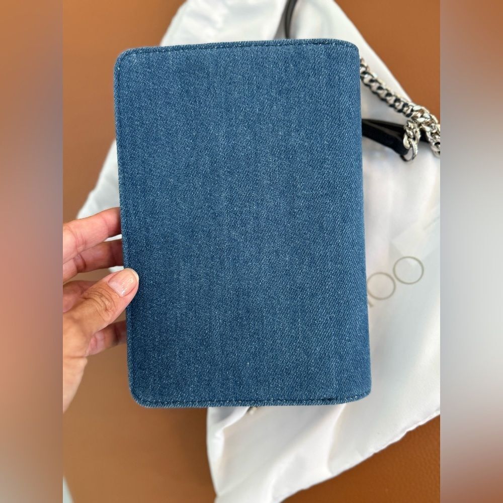 Jimmy Choo Kalina Blue Suede Chain Wallet - Picture 10 of 12